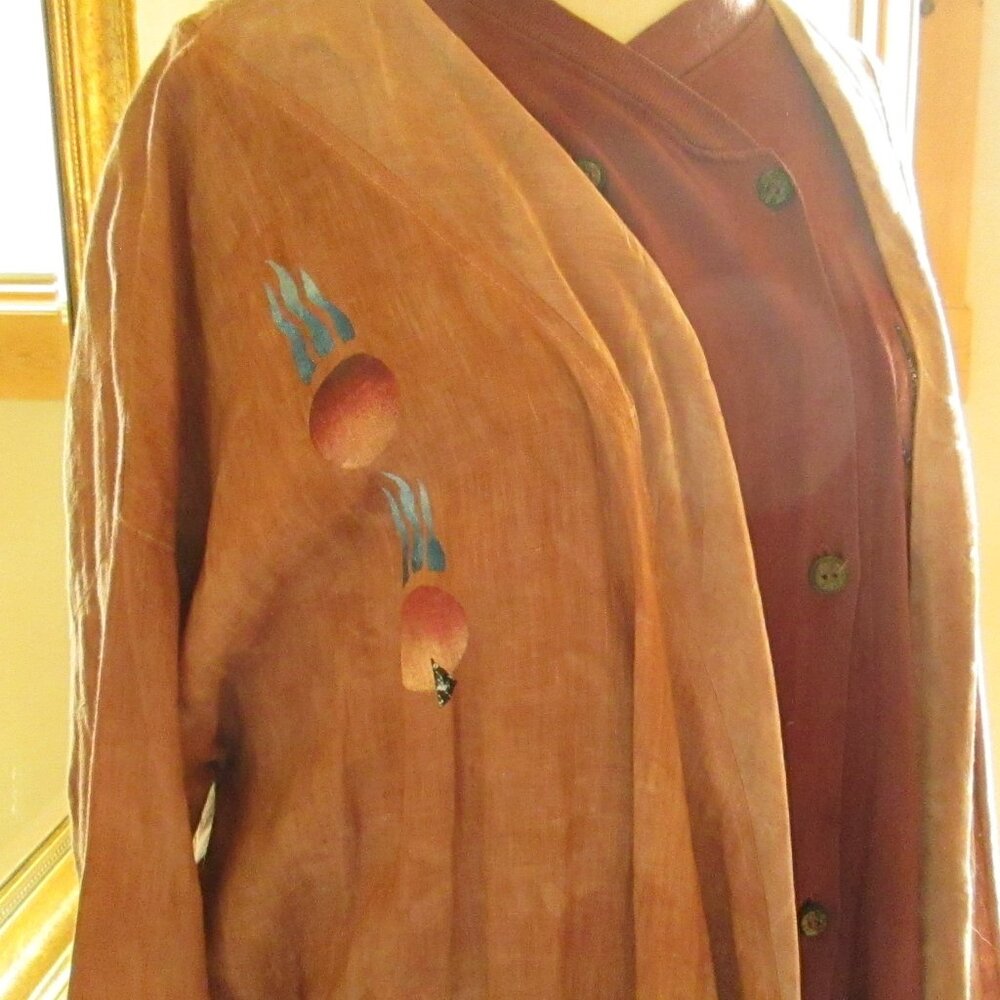 Steel Pony Long Purple Button-Down Dress with Brown Steel Pony Jacket - Picture 4 of 15